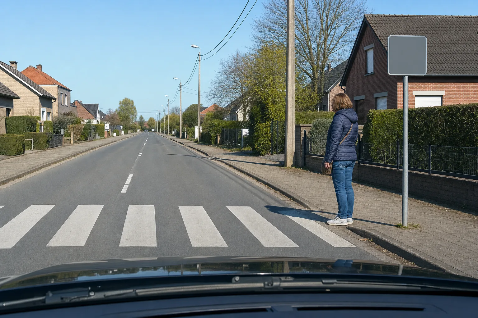Passage pour piétons avec une piétonne prête à traverser
